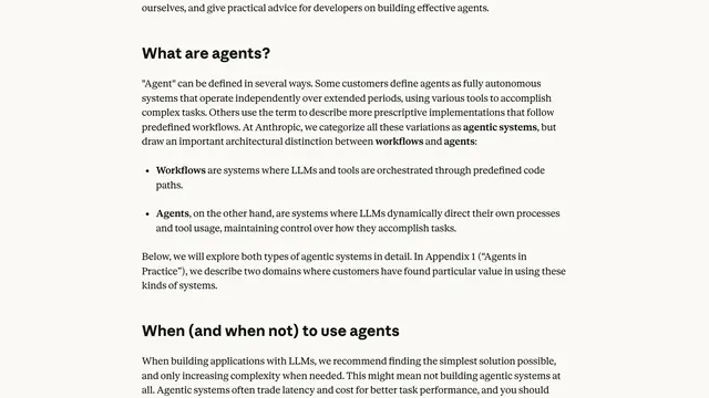 Anthropic's Building effective agents page defining workflows and agents